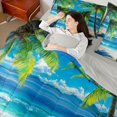 thumbnail image 3 of Castle Fairy Bright Photorealistic Palm Shore 7-Piece Twin Bedding,Tropical Island Clear Ocean Graphic Bedding Comforter Set,Sky Teal,Grey Reversible, 3 of 7
