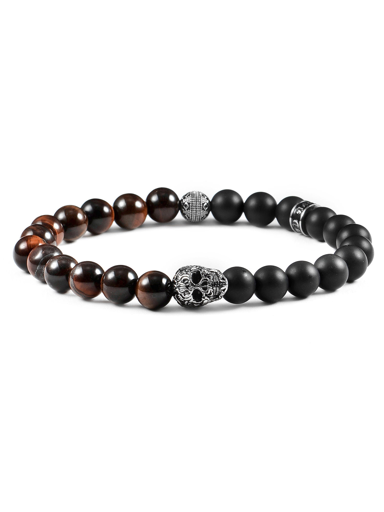 Handmade Natural Bead Bracelet For Men Tiger Eye Black White Onyx Stainless Steel Chain Choose Beads 