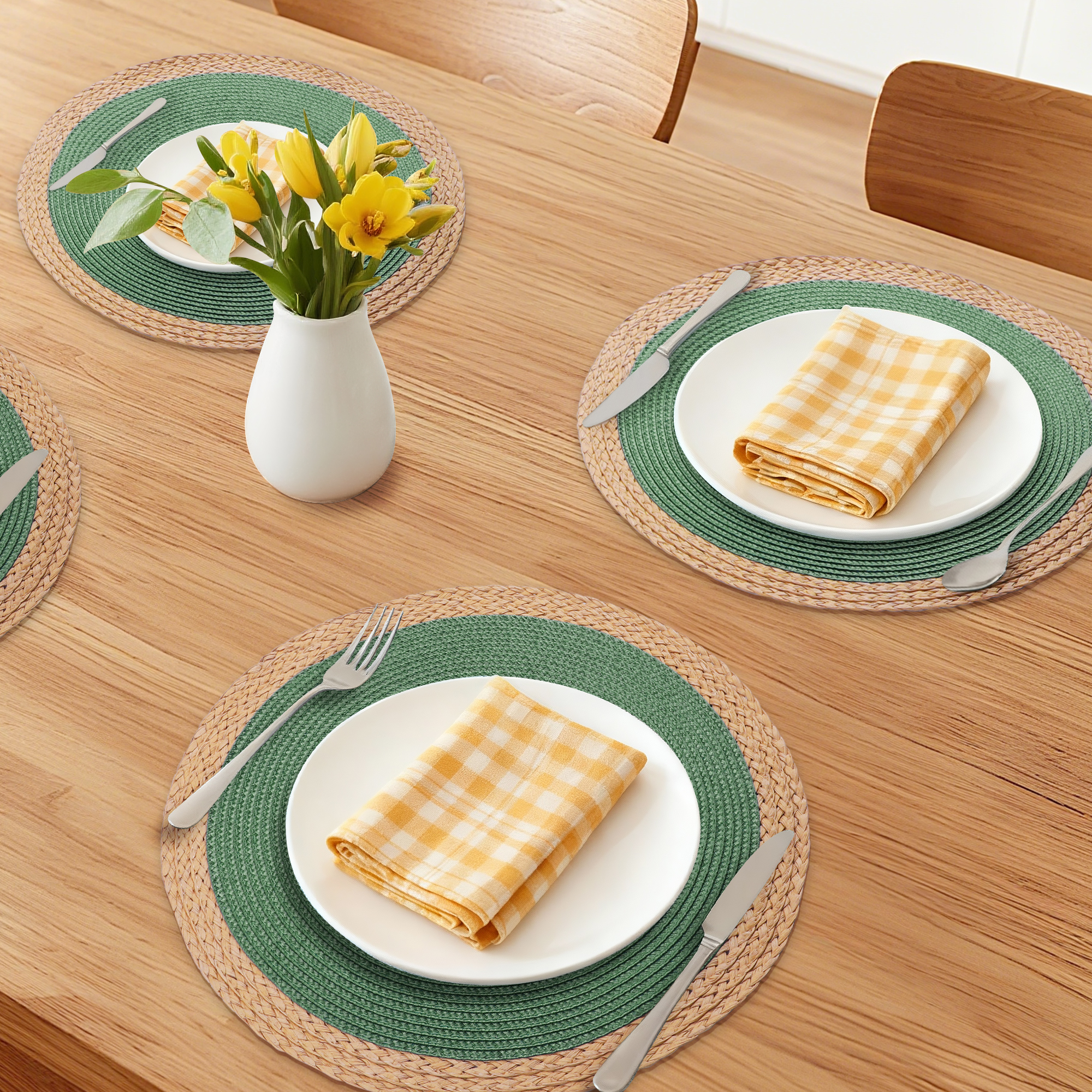 Unique Bargains Farmhouse Placemats Set of 6 Washable Kitchen Table Mat Green