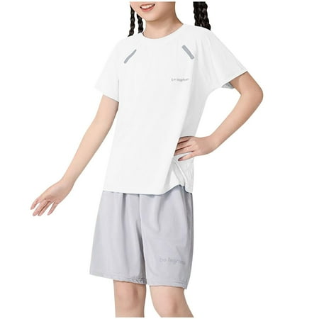 Toddler Girl Outfits 5T Girls Summer Shorts Children s Short Sleeved Round Neck Top Mid Size Children s Sports Cedar Breathable and Comfortable Shorts Set