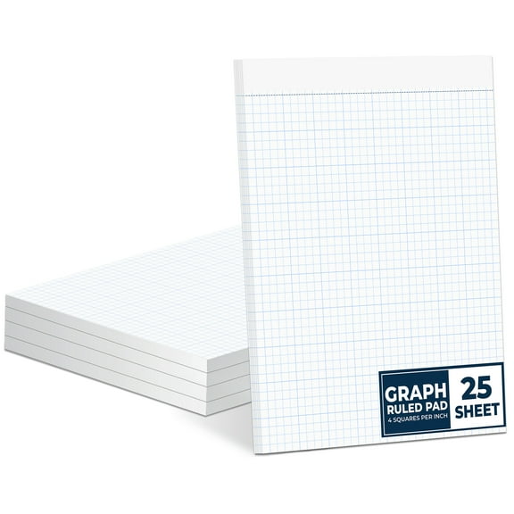Graph Paper Pad 8.5 x 11, 3 Pack, 4x4 Graph Ruled, Grid Paper Pad, Blueprint Quadrille Pad, Grid Pad Notebook, White Graft Paper, 25 Sheets/Pad