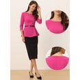thumbnail image 2 of Top Peplum Allegra K elegante con cinturón de manga 3/4 y cuello redondo para mujer Rosa Caliente S, 2 of 6