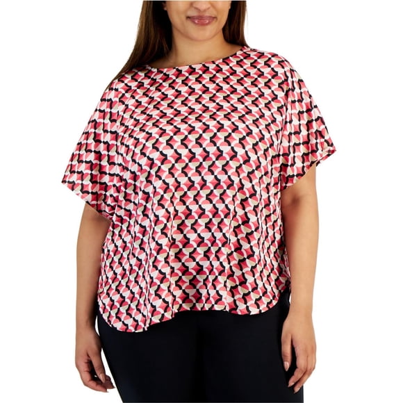 Anne Klein Womens Printed Knit Blouse, darkpink, Plus Size, 2X