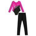 thumbnail image 6 of YONGHS Girls Gymnastic Dance Leotard with Leggings Set Ice Skating Competition Active Tracksuit Hot Pink&Black 14, 6 of 7