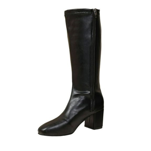Black Ladies Mid Calf Boots Round Toe Chunky Heel Winter Style Comfortable For Everyday Wear