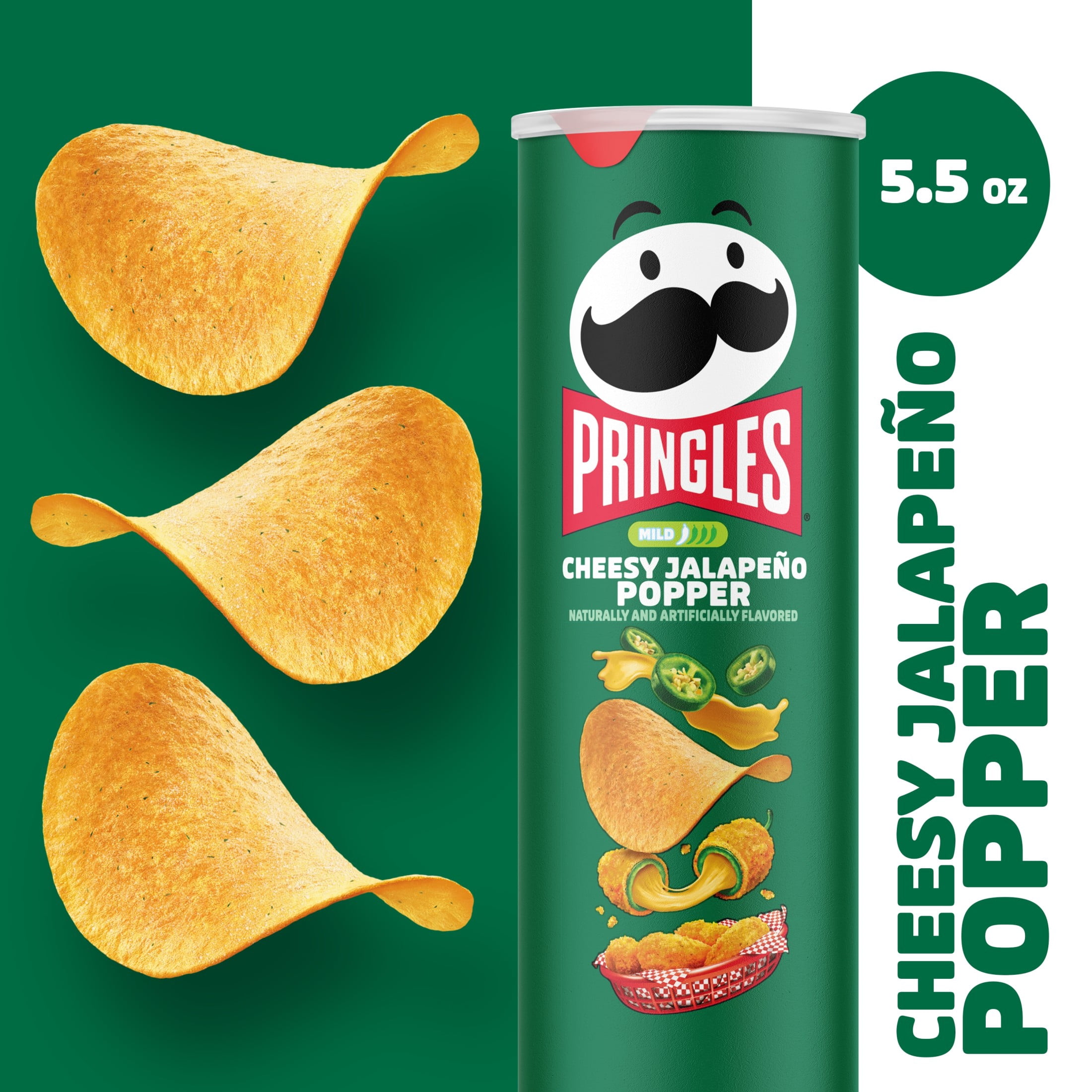 Pringles Cheesy Jalapeno Popper Potato Crisps Chips, Lunch Snacks, 5.5 oz Canister