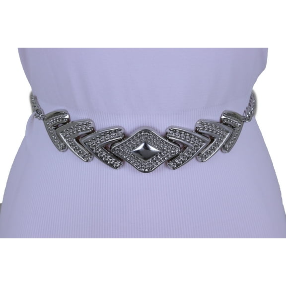 Women Fashion Belt Silver Metal Chain Arrowhead Buckle M L XL