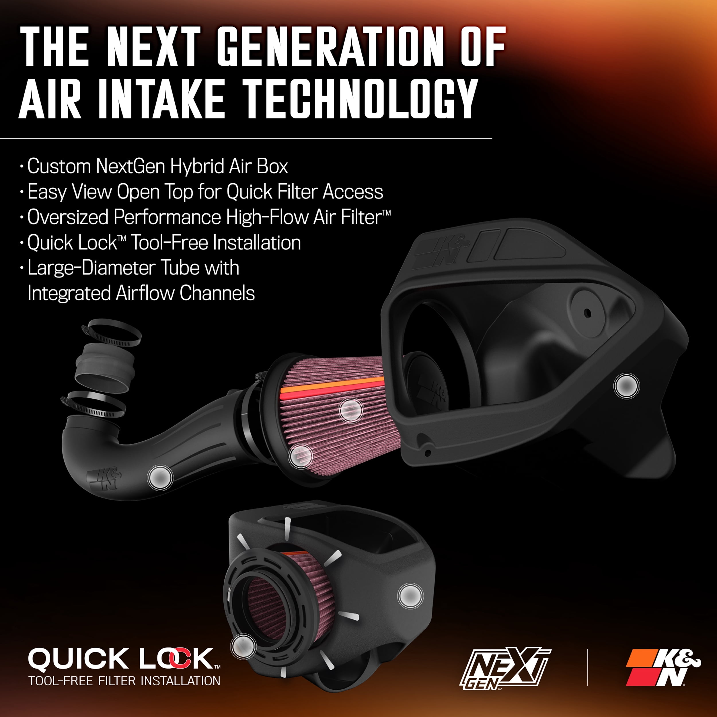 K&N Performance NextGen Cold Air Intake System: Easy Installation, Engineered to Maximize Airflow, Boost Horsepower & Torque, 50-1542