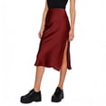 thumbnail image 2 of HGIEYS Women High Waist Silky Satin Midi Skirt Elastic Waist A Line Skirt with Slit, 2 of 6