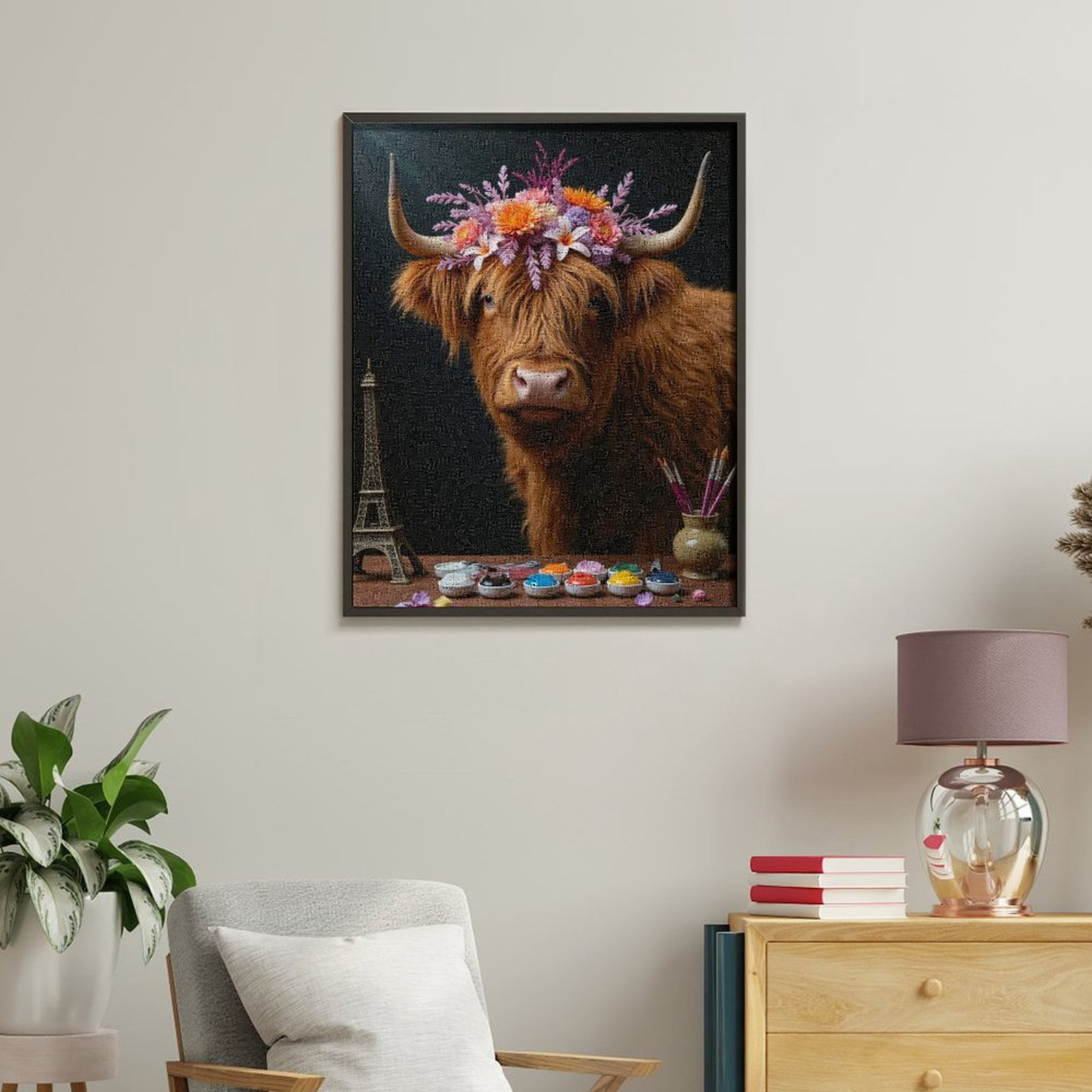 Paint By Numbers Kit for Adults Beginner - Floral Cow Art Paintbrush Tower DIY Canvas Painting Kits for Adults, Frameless Paint By Number for Adults for Home Wall Decor 16x20 Inch