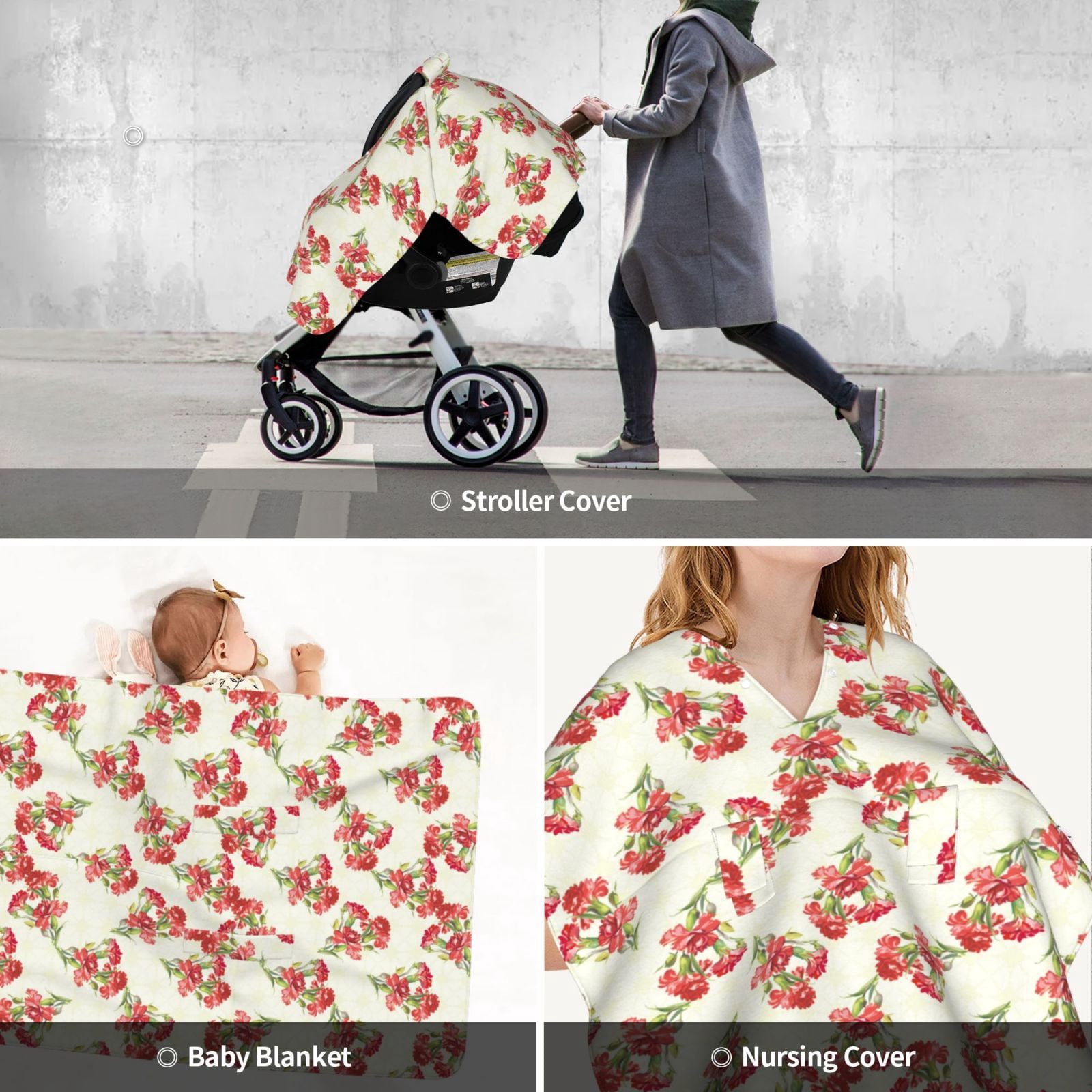 Car Seat Cover Baby - BeautifulCarnations Flowers Breathable Infant Car Seat Cover for Baby Carseat, Lightweight Comfort Baby Essentials Must Haves Newborn Stuff for Girl Boy
