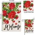 thumbnail image 2 of Drapeau de Jardin Décoratif en Géranium « Welcome Spring », Fleurs Florales Rouges Abeille Cour Extérieur Décorations, Déco d'Été Style Ferme Extérieur Petite Maison Double Face 12 x 18, 2 of 6