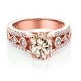 thumbnail image 2 of Gem Stone King 18K Rose Gold Plated Silver Peach Morganite and White Zirconia Engagement Ring for Women | 1.56 Cttw | Oval 8X6MM | Gemstone October Birthstone | Size 9, 2 of 4