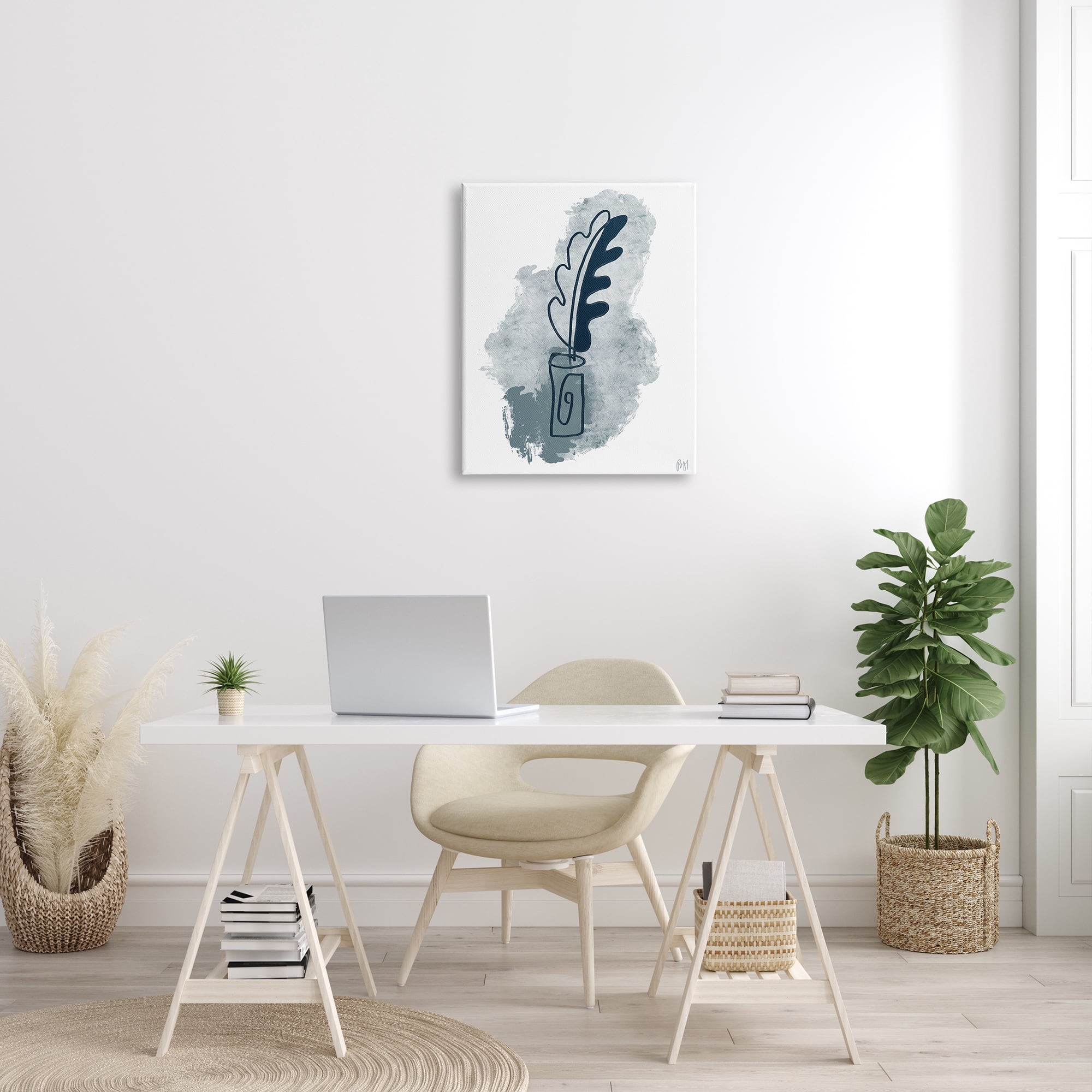 Stupell Indtries Feather Quill Ink Pot Abstract Lines Soft Blues,24 x 30,Design by Birch&Ink
