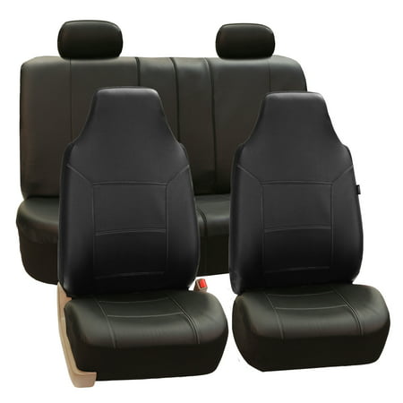 FH Group Royal PU Leather Full Set Airbag Compatible and Split Bench Car Seat Covers, Black