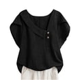 thumbnail image 3 of Mothers Day Gifts! QATAINLAV Petal Sleeve Cotton Linen Shirts for Women Loose Skew V Neck Button Blouses Summer Casual Dressy Tunic Tops Black S, 3 of 10