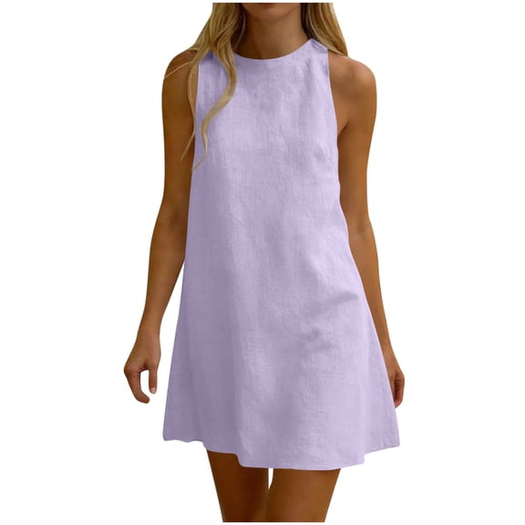 QQZ Summer Dresses for Women Cotton Casual Maxi Dress Beach Vacation Long Sundresses Solid Color