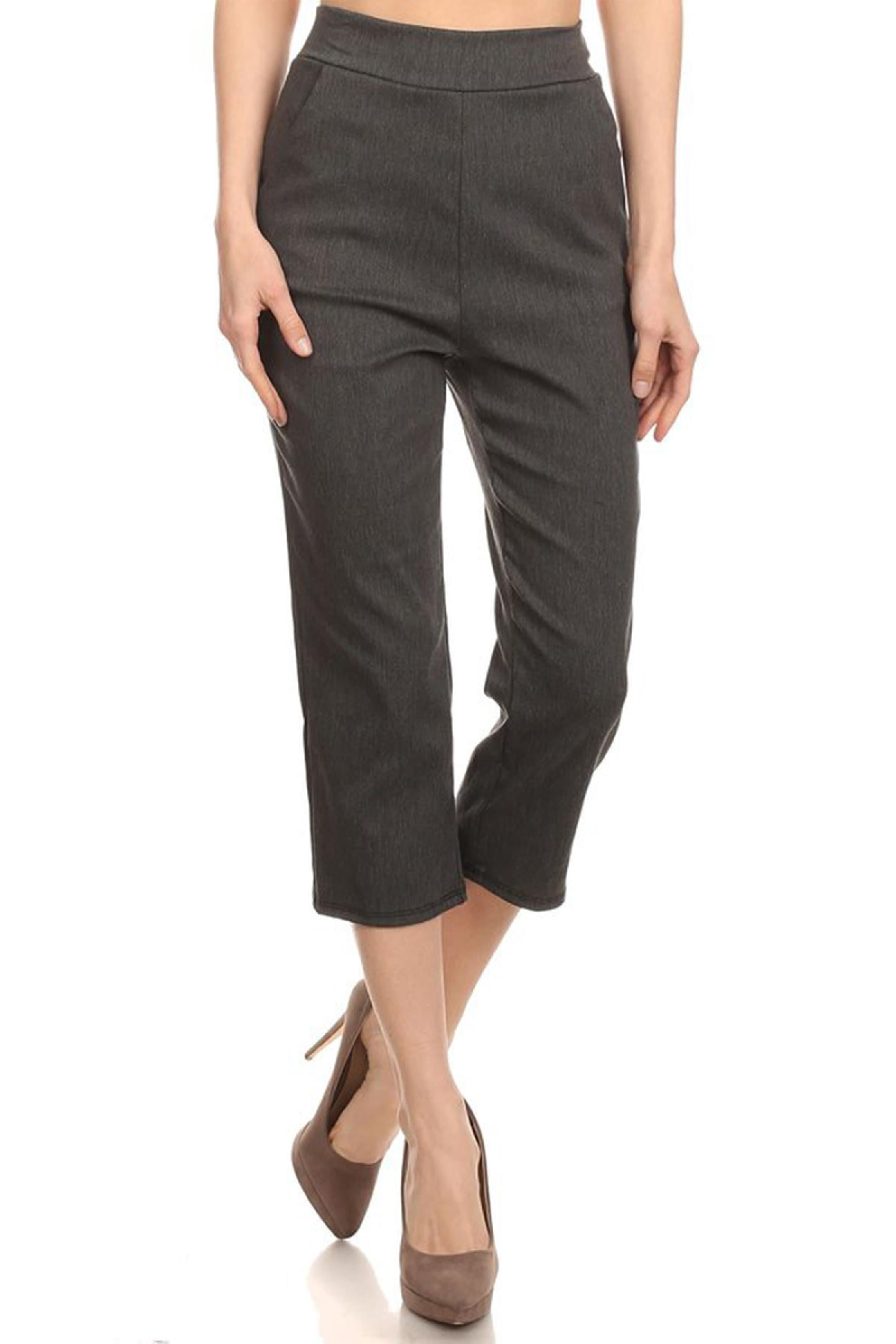 Women's Casual Pull On High Waist Stretch Printed Solid Basic Pockets