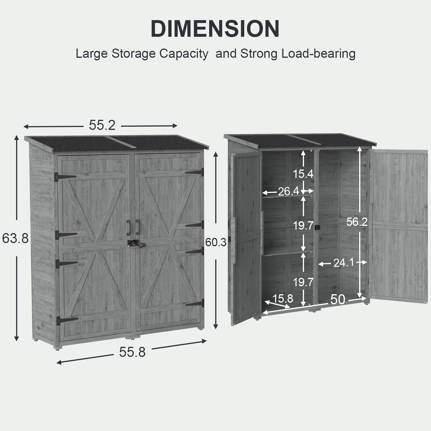 Asofer Outdoor Storage Cabinet with Floor, Waterproof Roof, Double Lockable Doors Garden Shed with 2 Removable Shelves, Gray