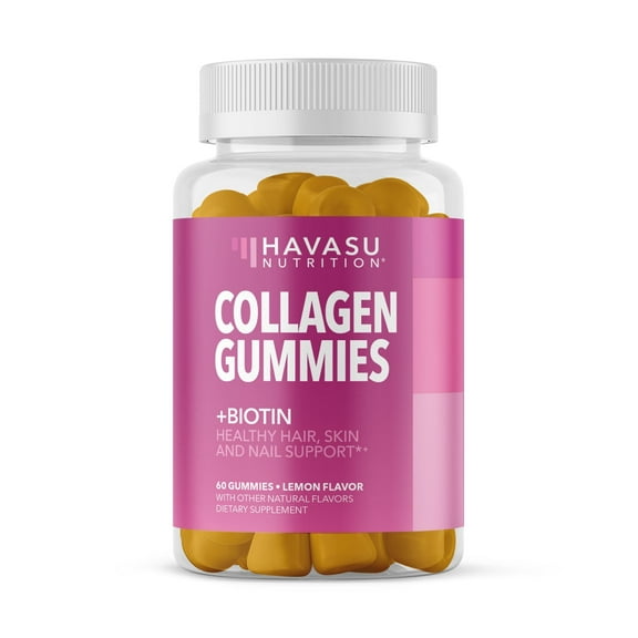 Havasu Collagen Gummies for Women Hair, Nails, & Skin, Collagen Type I and III with Zinc, Vitamin E & C, 3000mcg Biotin for Hair Growth, 60 Ct