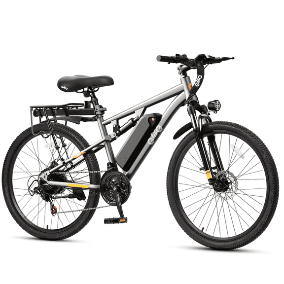 Qlife Racer 27.5 Inch Electric Bicycle for Adults, Full Suspension 21-Speed Mountain Ebike with Peak 1200W 28MPH Brushless Motor, 48V10.4Ah,(Gray) with Fender & Rear Rack