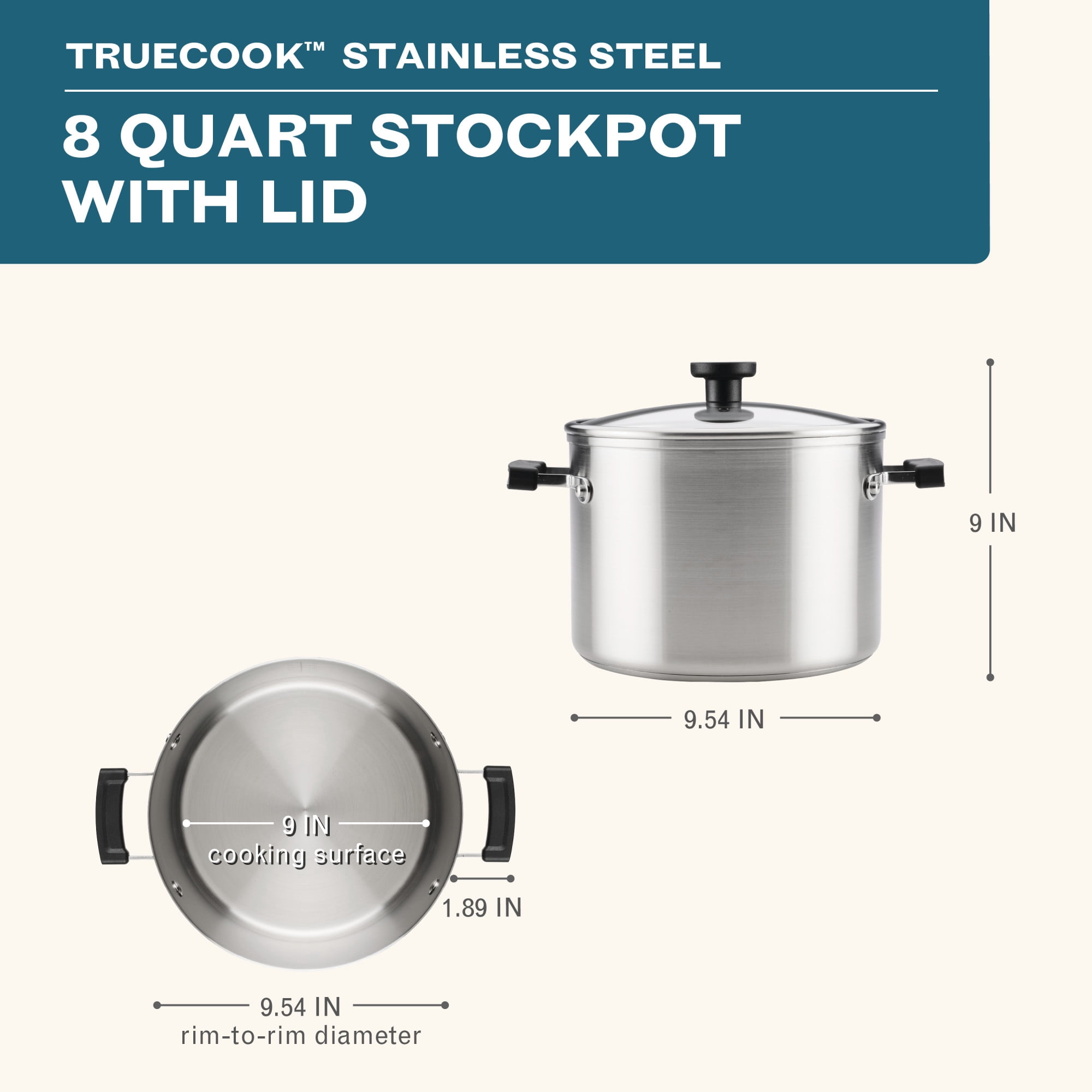 Farberware TrueCook Stainless Steel Induction Stockpot with Lid, 8-Quart, Silver