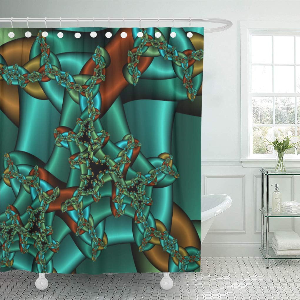 CYNLON Gold Rust and Teal Bathroom Decor Bath Shower Curtain 66x72 inch