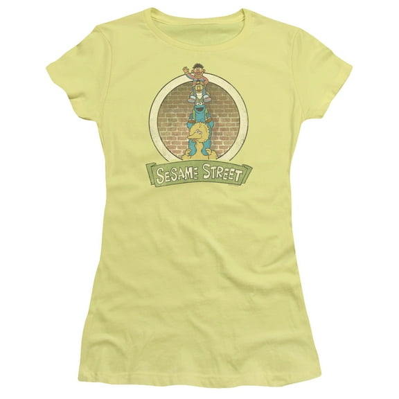 Sesame Street - Stacked Group - Juniors Teen Girls Cap Sleeve Shirt - Medium