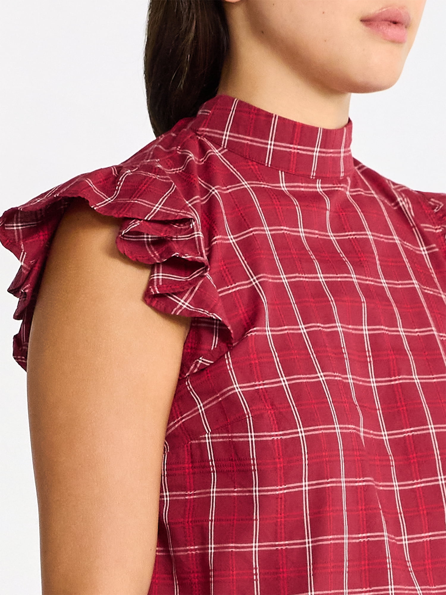 Time and Tru Women's Mock Neck Top with Flutter Sleeves, Sizes XS-XXXL