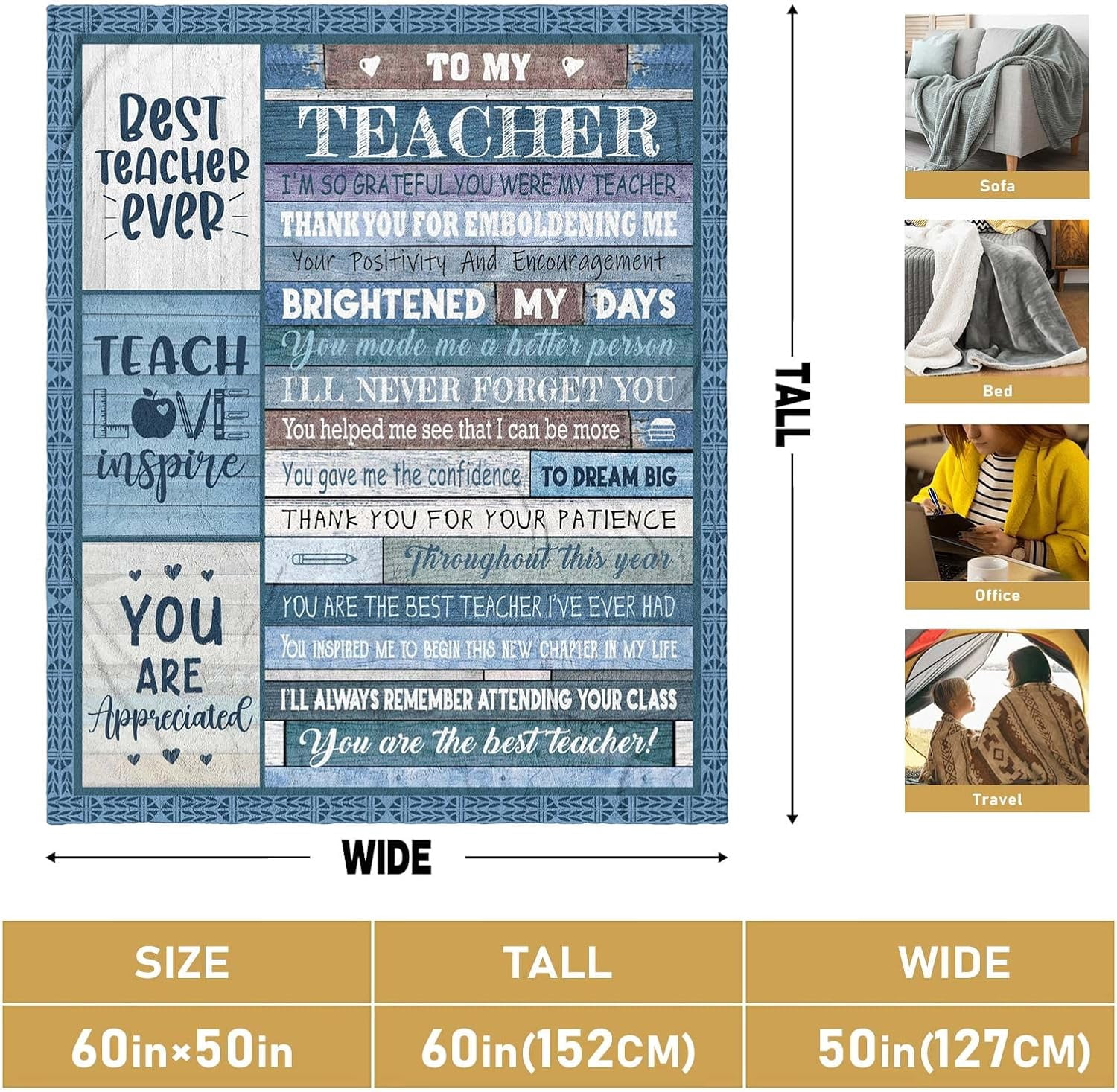 Teacher Gifts for Women Men, Teacher Appreciation Gifts, End of Year Gifts for Teachers from Students, Birthday/Teachers Day Gift Ideas for Teachers, Thank You Teacher Gifts Throw Blanket 60 x 50 Inch