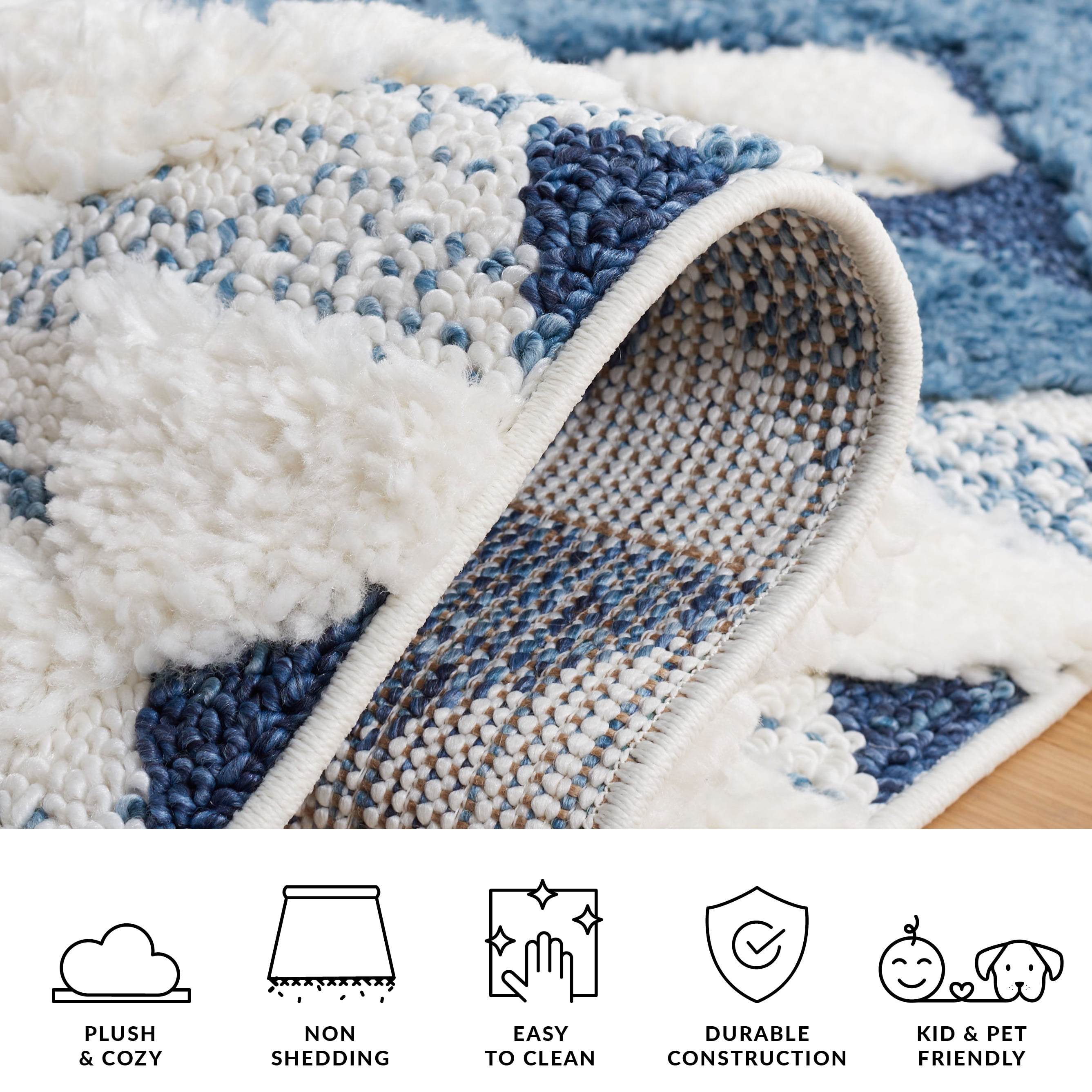 Safavieh Moroccan Tassel Larry Geometric Shag Runner Rug, Blue/Ivory, 2'3" x 14'
