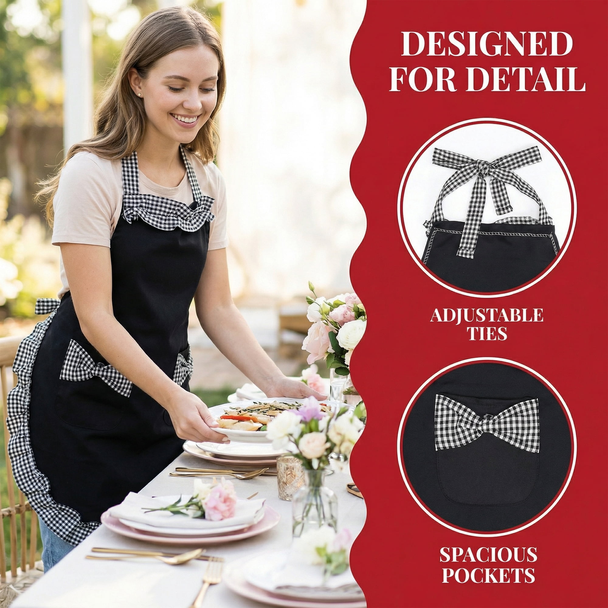 Unique Bargains Maid-style Durable Polyester Aprons with Pockets 25.4x28in Black