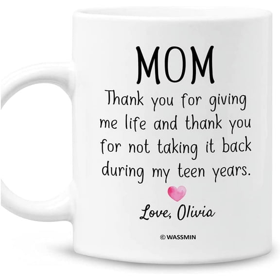 Personalized Thanks For Giving Me Life Mom Coffee Mug Cups 11oz 15oz Custom Name Customize Mothers Day Birthday Christmas Gifts For Best Mom Ever Mommy Mama Funny Gift From Daughter Son