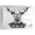 thumbnail image 1 of Indie Pillow Sham Hand Drawn Deer Portrait in a Nordic Style Knitted Sweater Hipster Christmas, Decorative Standard Size Printed Pillowcase, 26 X 20 Inches, Black Grey White, by Ambesonne, 1 of 2