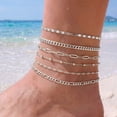 thumbnail image 4 of APSVO 6 Pcs 925 Silver Plated Ankle Bracelets for Women Cuban Figaro Paperclip Singapore Mirror Anklet Set Birthday Christmas Jewelry Gifts Teen Stocking Stuffers Adults, 4 of 6