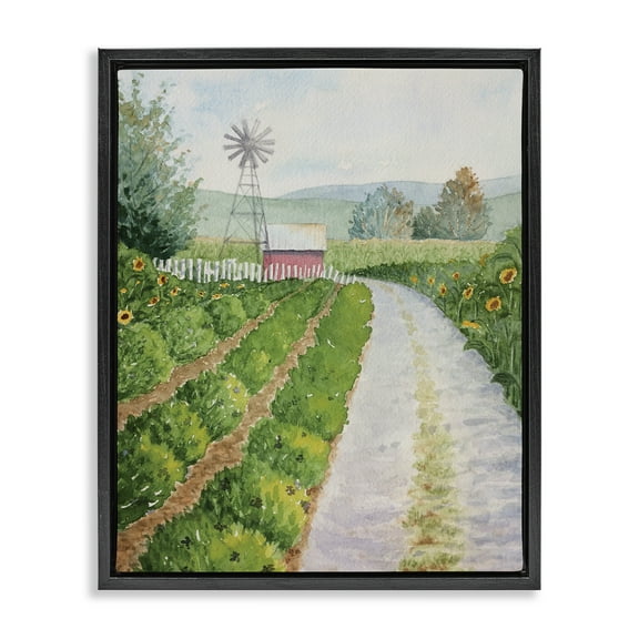 Stupell Industries Tranquil Farm Path Landscape & Nature Painting Black Floater Framed Canvas Art Print Wall Art, 17 x 21