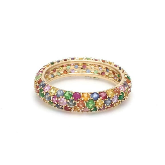 925 Multi Sapphire Solid Gold Plated Wedding Band,Rainbow Sapphire Eternity Ring,Pink Sapphire Matching Band,Birthstone Stacking Ring,Pave Setting Ring