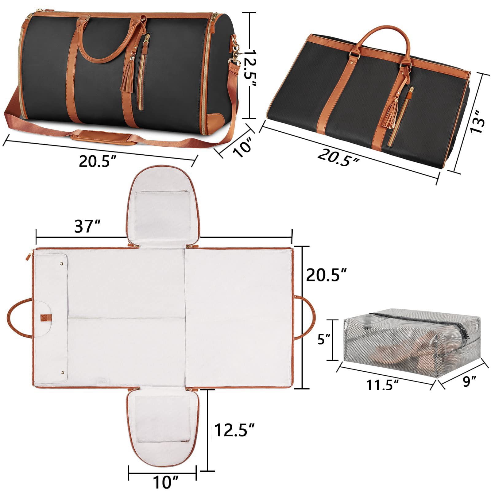 Large Portable Folding Women's Garment Bag for Travel, Carry On Garment Bag,3 in 1 Hanging Suitcase Suit Weekender Travel Bag