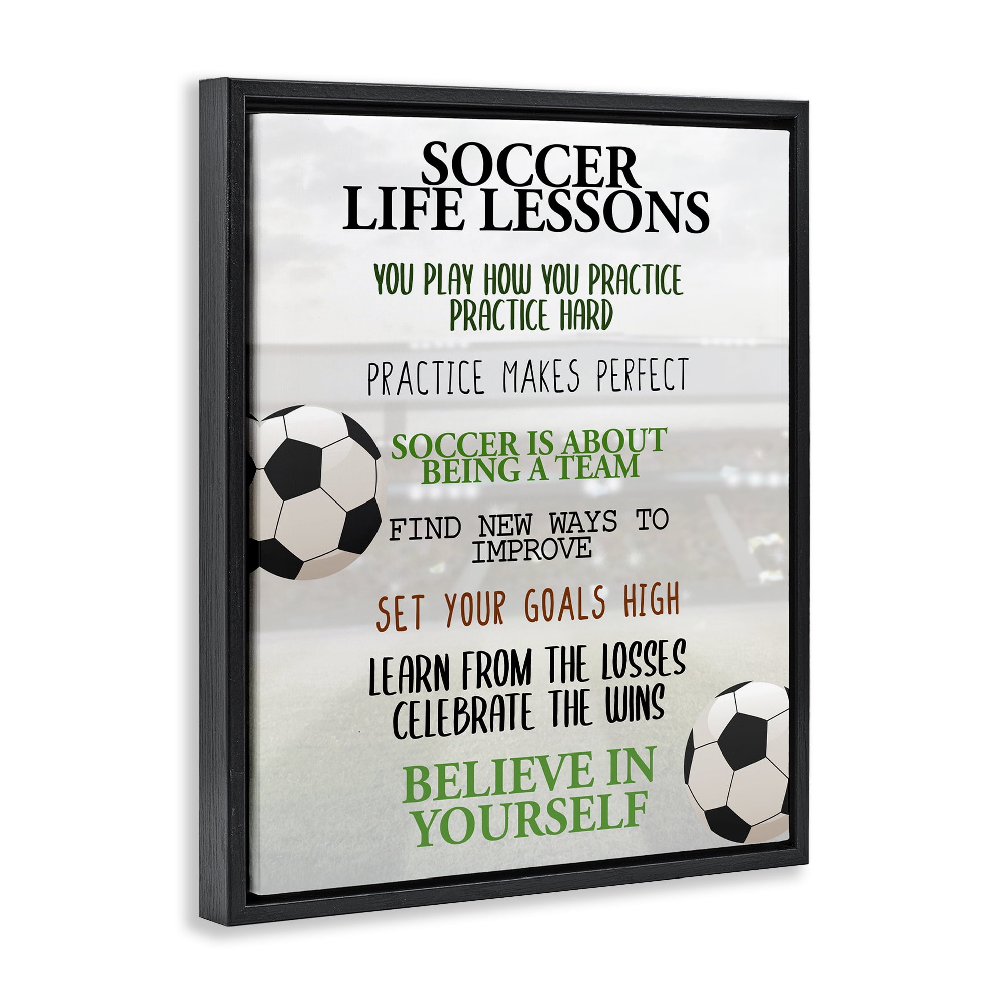 Soccer Life Lessons Black Framed Floater Canvas Wall Art, design by Kim Allen