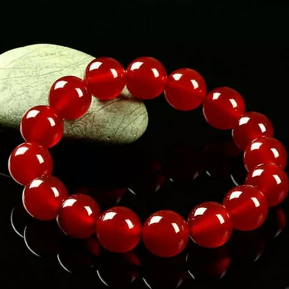 K-KED Natural 6/8/10/12/14mm Red Jade Gemstone Round Beads Bangle Bracelet 7.5" AAA-10 mm