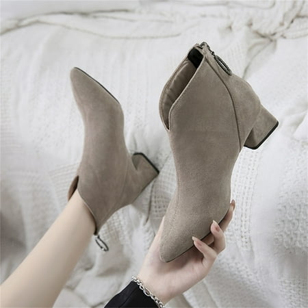 

TALKVE Fashion Autumn Winter Women Ankle Boots Mid Heel Heel Pointed Toe Suede Back Zipper