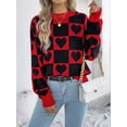 thumbnail image 6 of Womens Mock Neck Sweater Long Sleeve Block Cute Heart Knit Fall Winter Tops Ribbed Knit Pullover Sweaters Black L, 6 of 9