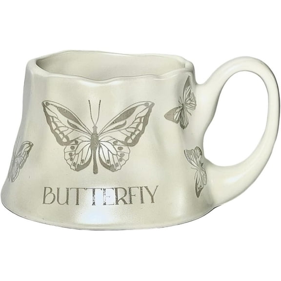Butterfly Irregular Ceramic Coffee Mug | Latte & Cappuccino Cup for Women | Perfect Gift for Valentine’s Day, Mother’s Day & Birthday(LR White 1 PCS)