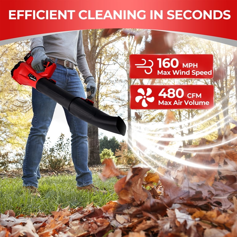 HOTREE, Cordless Electric Leaf Blower, 480CFM, 160MPH, 6 Speed