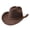Brown, variant on Women Men Western Cowboy Hat, Wide Brim Panama Jazz Fedora Hat with Star Studded Leather Band & Adjustable Drawstring, Vintage Retro Hat for Country Concert Ranch Beach Travel Outdoor Accessory