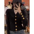 thumbnail image 3 of Suéter de punto con borlas y botones de metal para mujer, nueva moda de primavera de 2024, cárdigan de punto de diseñador de marca para mujer, chaqueta con ribete, 3 of 4