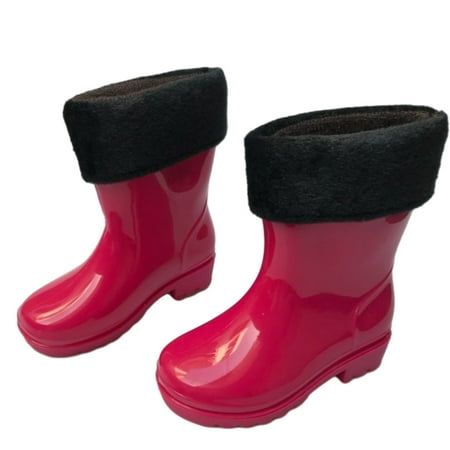 Meresysid Toddler Kids Boys Shoes Rain Bootsd With Fleece Water Boots Children Unisex Rain Shoes Soft Rubber Boots Non Slip Red