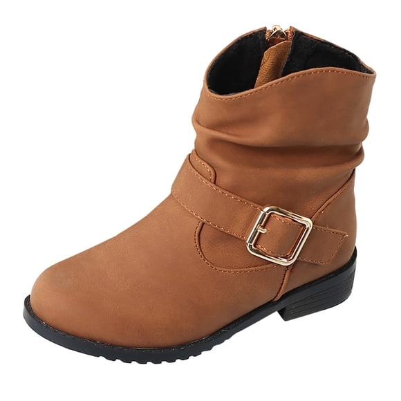 Gubotare Toddler Girl Boots Kids Hiking Outdoor Waterproof Lace-up Comfort Urban Styled Boots Size 3.5 (Brown,Big Kids 3.5)