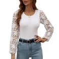thumbnail image 1 of Otoño Invierno Suéter Ahueca Hacia Fuera Manga Larga Cuello Redondo Elástico Jersey Camisa De Punto Para Mujer Blanco XL, 1 of 7