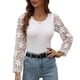 thumbnail image 1 of Suéter de manga larga, cuello redondo, otoño-invierno con diseño calado, talla M, jersey de punto elástico blanco para mujer, 1 of 7